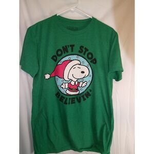 Peanuts Snoopy Christmas T-Shirt Don't Stop Believin' Graphic Tee‎ M